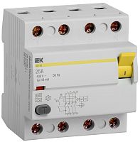 Выключатель дифференциальный (УЗО) ВД1-63 4Р 25А 10мА тип А | код MDV11-4-025-010 | IEK